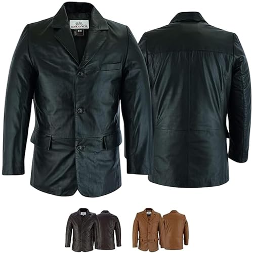 German Wear Herren Lederjacke Lederblazer aus Lammnappa Echtleder Jacke Blazer Leder, 2XL, Schwarz von German Wear