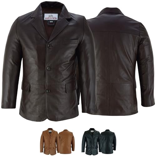 German Wear Herren Lederjacke Lederblazer aus Lammnappa Echtleder Jacke Blazer Leder, L, Dunkelbraun von German Wear