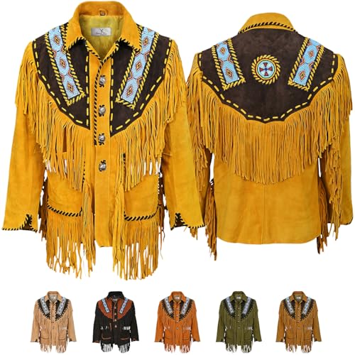 German Wear Herren Lederjacke Western Indianer Stil Traditionelle Reitjacke aus Rindsleder von German Wear