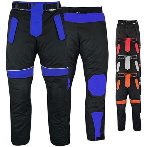Motorradhose Herren mit 2CE Protektoren - Winddicht Biker Quad textil Hosen - Wash- & Abnehmbar Thermo-Futter, Kombi-Reißverschluss, Elastischer Bund - aus 4 Schichten & 2 Zipper Taschen Blau - 48 von German Wear