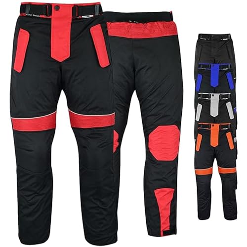 Motorradhose Herren mit 2CE Protektoren - Winddicht Biker Quad textil Hosen - Wash- & Abnehmbar Thermo-Futter, Kombi-Reißverschluss, Elastischer Bund - aus 4 Schichten & 2 Zipper Taschen Rot - 54 von German Wear