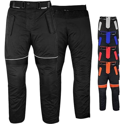 Motorradhose Herren mit 2CE Protektoren - Winddicht Biker Quad textil Hosen - Wash- & Abnehmbar Thermo-Futter, Kombi-Reißverschluss, Elastischer Bund - aus 4 Schichten & 2 Zipper Taschen Schwarz - 48 von German Wear