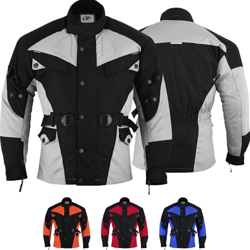 German Wear Herren Motorradjacke aus Textil mit 4 CE-Protektoren - Winddicht Lange Jacke mit Kombizipper aus 4 Schichten - Abnehmbar & Washbar Thermofutter - 8 Taschen protektorenjacke Grau - 62 von German Wear
