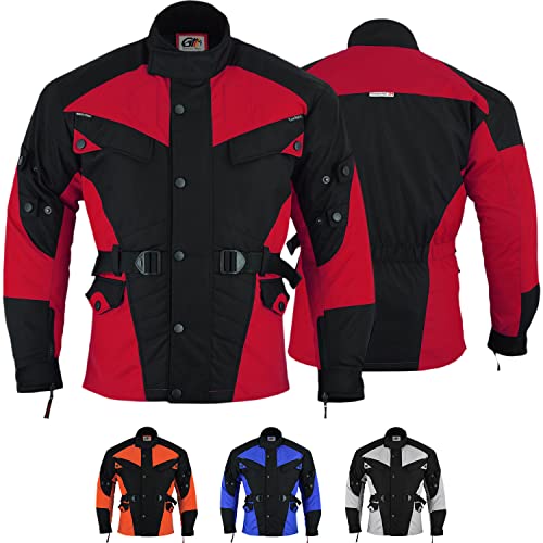 German Wear Herren Motorradjacke aus Textil mit 4 CE-Protektoren - Winddicht Lange Jacke mit Kombizipper aus 4 Schichten - Abnehmbar & Washbar Thermofutter - 8 Taschen protektorenjacke Rot - 60 von German Wear
