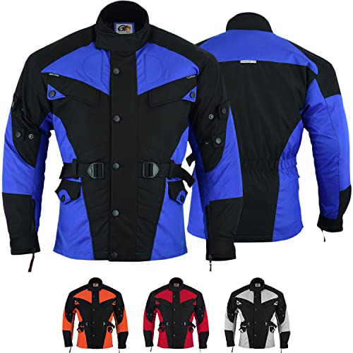 German Wear Herren Motorradjacke aus Textil mit 4 CE-Protektoren - Winddicht Lange Jacke mit Kombizipper aus 4 Schichten - Abnehmbar & Washbar Thermofutter - 8 Taschen protektorenjacke Blau - 60 von German Wear