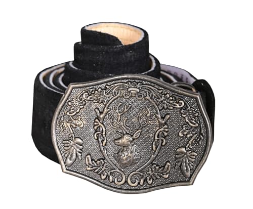 German Wear Herren Trachtengürtel aus Echtleder Trachten Lederhosen Gürtel mit Trachten Schnalle (Schwarz, 50-52) von German Wear