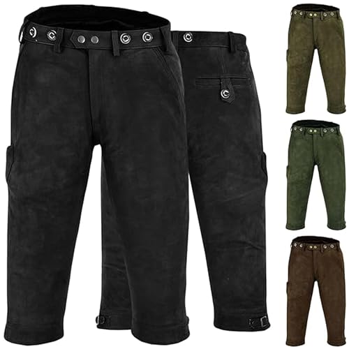 German Wear Jagd Lederhose Kniebundhose Jägerhose Trachten & Wanderhose Nubuckleder, 48/S, Schwarz von German Wear