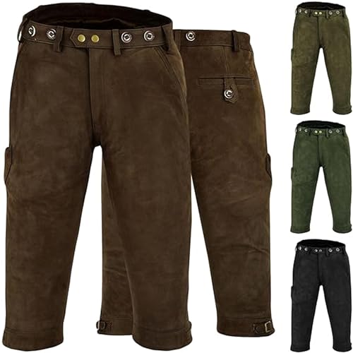 German Wear Jagd Lederhose Kniebundhose Jägerhose Trachtenlederhose Büffelleder, 48/S, Dunkelbraun von German Wear