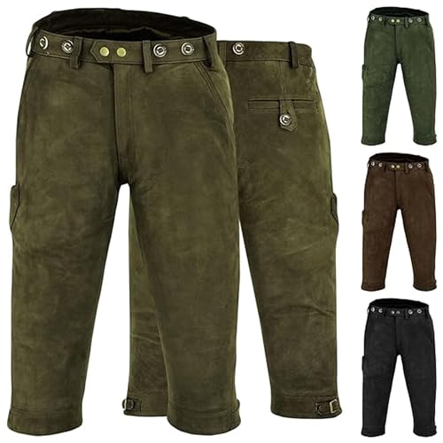 German Wear Jagd Lederhose Kniebundhose Jägerhose Trachtenlederhose Büffelleder, 58/3XL, Jagdgrün von German Wear