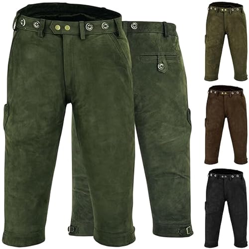 German Wear Jagd Lederhose Kniebundhose Jägerhose Trachtenlederhose Büffelleder 48/S, Dunkelgrün von German Wear