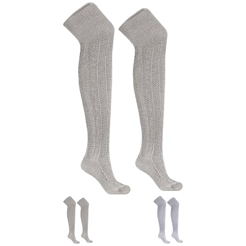 German Wear Trachtenstrümpfe EXTRA LANGE Trachtensocken Zopfmuster Baumwolle overknee Strümpfe - passend zu kurze Lederhosen - 70cm -Natur/meliert - 41-43 von German Wear