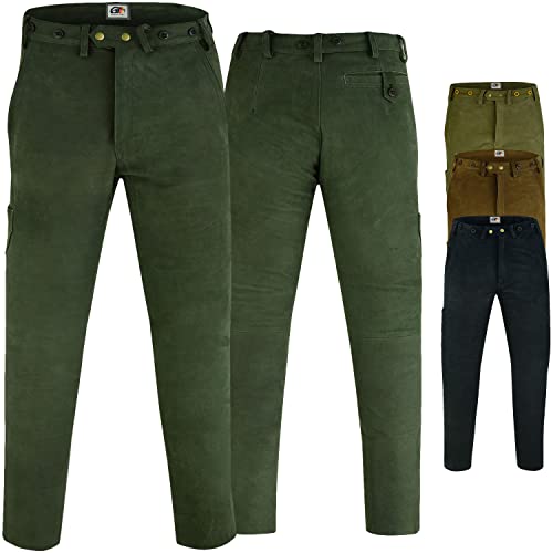 German Wear Lange Jagd Trachten Lederhose Jägerhose Jagdhose Nubukleder, 52/L, Dunkelgrün von German Wear