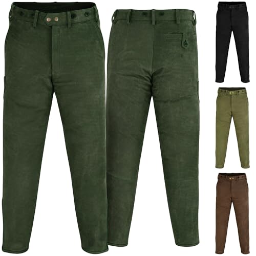 German Wear Lange Jagd- und Trachtenlederhose aus Büffelleder – Robuste Nubuckleder-Hose mit Reißverschluss am Bein für Jäger und Outdoor-Aktivitäten - Dunkelgrün - 60 von German Wear