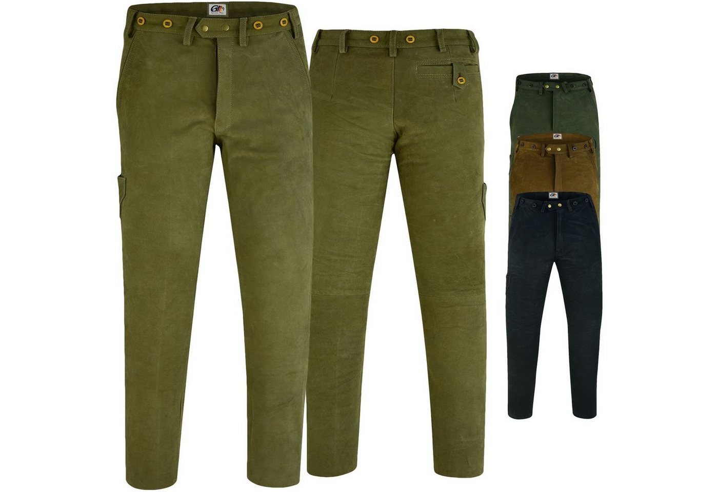 German Wear Lederhose GW604 Lange Jagd Trachten Lederhose Jägerhose Jagdhose Nubukleder von German Wear