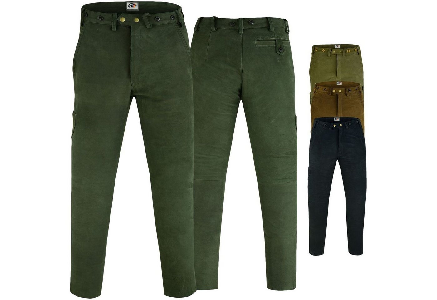 German Wear Lederhose GW604 Lange Jagd Trachten Lederhose Jägerhose Jagdhose Nubukleder von German Wear