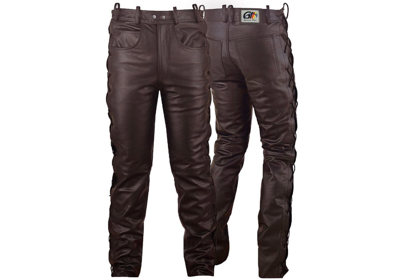 German Wear Lederhose GW860 Brown Lederjeans Büffelleder geschnürt Braun von German Wear