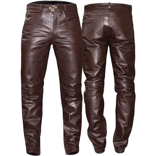 German Wear Lederhose Lederjeans bikerjeans Echtleder Hose aus Büffelleder braun, Größe:56 von German Wear