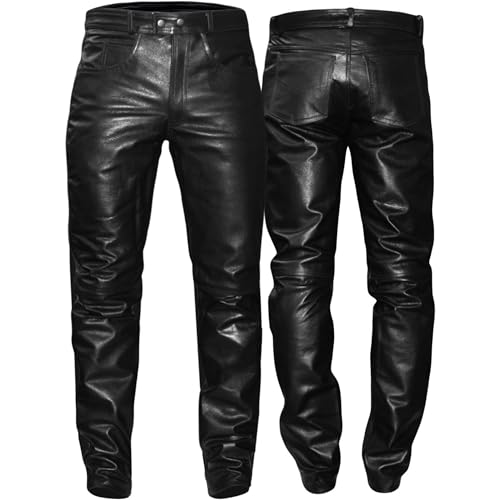 German Wear Lederhose lederjeans bikerjeans Jeans Hose aus Büffelleder Schwarz, Größe:58 von German Wear