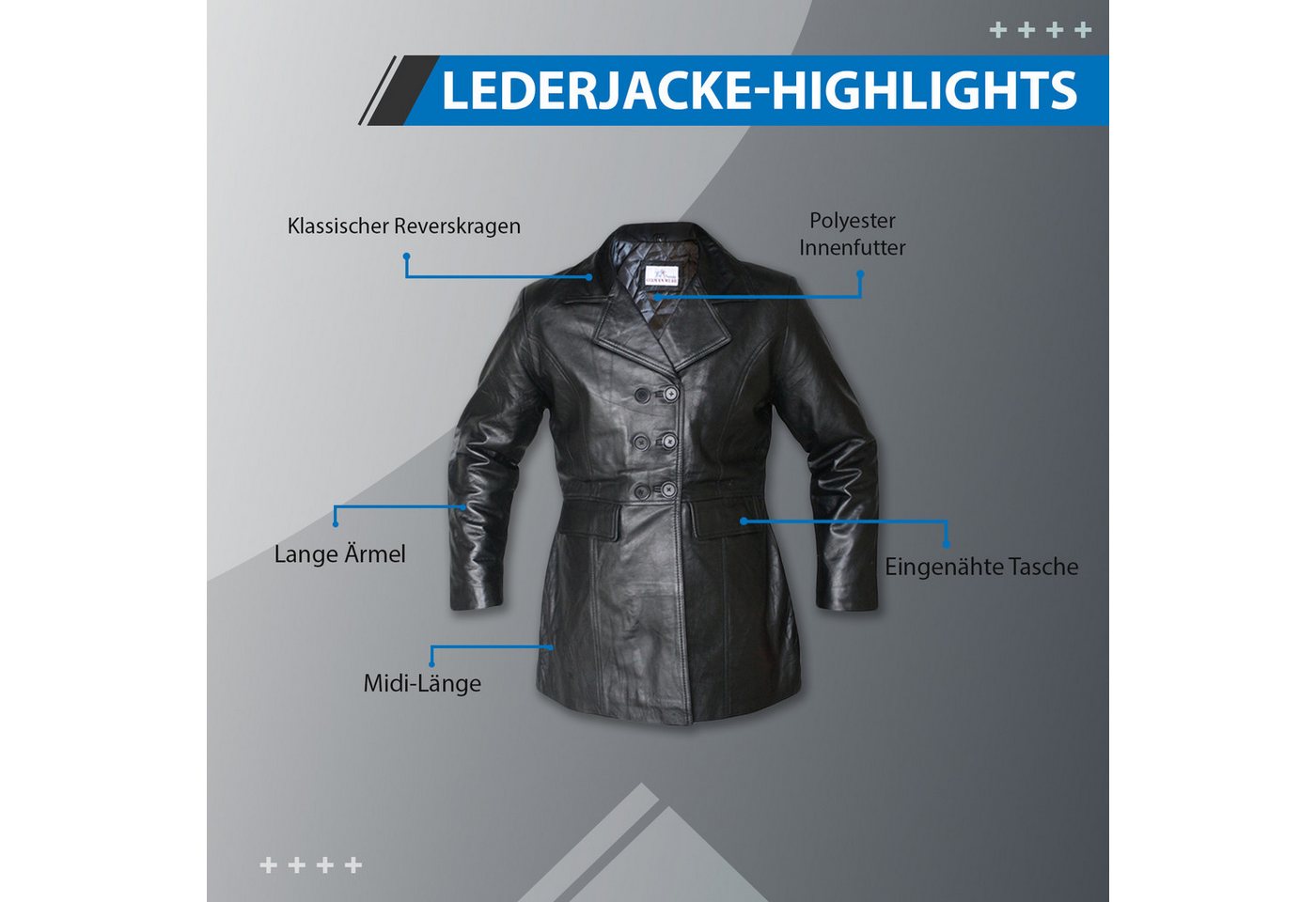 German Wear Ledermantel Trend 427J Black Damen Ledermantel Jacke aus Lamm Nappa Leder Schwarz von German Wear