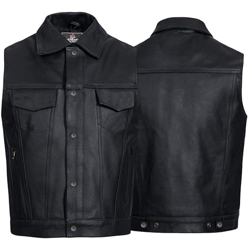 German Wear Motorrad Lederweste – Klassische Bikerweste für Herren, Sons of Anarchy Stil Schwarze Leder Motorradweste von German Wear
