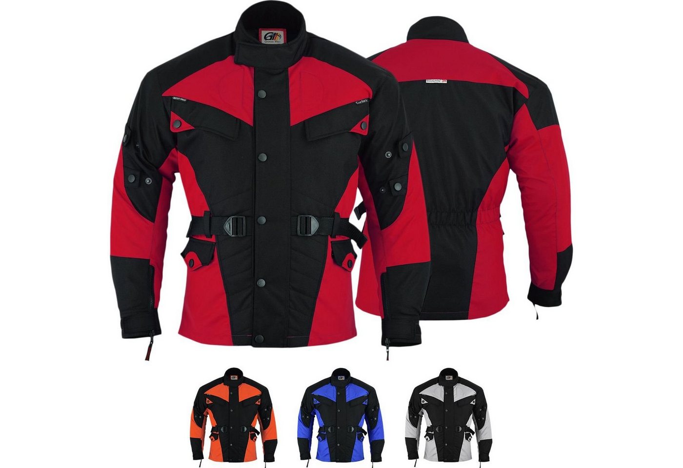 German Wear Motorradjacke GW302J Motorradjacke Herren mit Protektoren Textil Blau Rot Grau Orange von German Wear