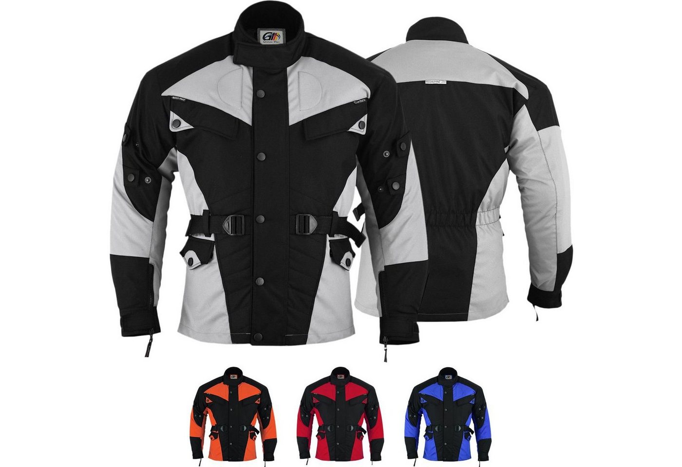 German Wear Motorradjacke GW302J Motorradjacke Herren mit Protektoren Textil Blau Rot Grau Orange von German Wear