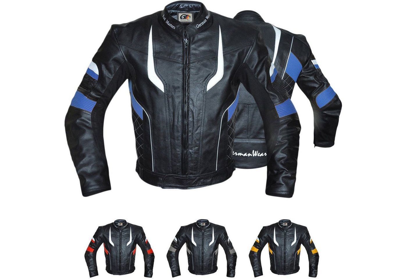 German Wear Motorradjacke GW417J Motorrad lederjacke Kombijacke Rot Blau Gelb Grau von German Wear