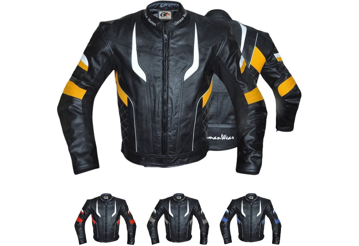 German Wear Motorradjacke GW417J Motorrad lederjacke Kombijacke Rot Blau Gelb Grau von German Wear