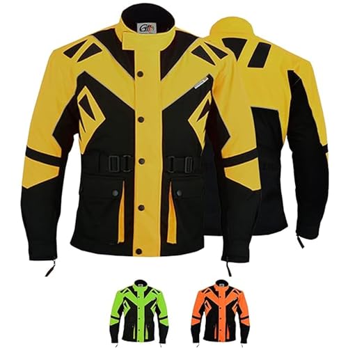 German Wear Motorradjacke herren mit protektoren motorrad winddicht herausnehmbar waschbar innenfutter jacke leicht extra sichtbarkeit viele Taschen Gelb - XS von German Wear