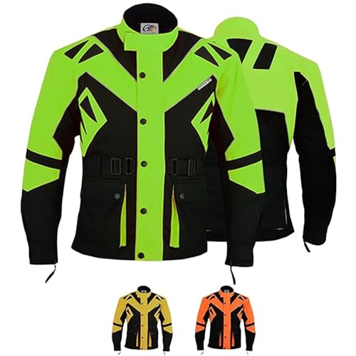 German Wear Motorradjacke Herren mit CE1-Protektoren - 5 Taschen, aus 4 Schichten, Winddicht, Reflektierend, lange Jacke - Abnehmbar & Washbar Thermofutter - Neonfarben Extra Sichtbarkeit - Grün - M von German Wear