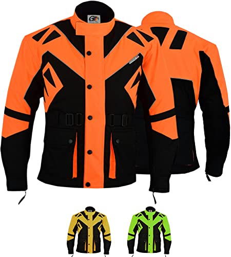 German Wear Motorradjacke herren mit protektoren motorrad winddicht herausnehmbar waschbar innenfutter jacke leicht extra sichtbarkeit viele Taschen Orange - 3XL von German Wear