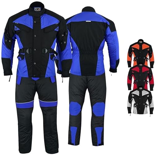 German Wear Motorradkombi herren 2-teiler mit Protektoren Motorradanzug leicht textil Motorradjacke lang + Motorradhose motorrad jacke herausnehmbar innenfutter Blau - 52 von German Wear