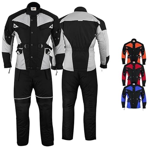 Motorradkombi Herren 2-teiler mit 6CE-Protektoren Motorradanzug Textil Winddicht Motorradjacke & Motorradhosen-Set - aus 4 Schichten Abnehmbar Thermofutter - insgesamt 9 Taschen - Grau/Schwarz - 50 von German Wear