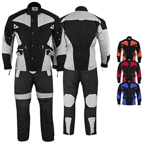 Motorradkombi Herren 2-teiler mit 6CE-Protektoren Motorradanzug Textil Winddicht Motorradjacke & Motorradhosen-Set - aus 4 Schichten Abnehmbar Thermofutter - insgesamt 9 Taschen - Grau - 52 von German Wear