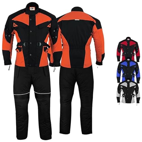 German Wear Motorradkombi herren 2-teiler mit Protektoren Motorradanzug leicht textil Motorradjacke lang + Motorradhose motorrad jacke herausnehmbar innenfutter Orange/Schwarz - 50 von German Wear