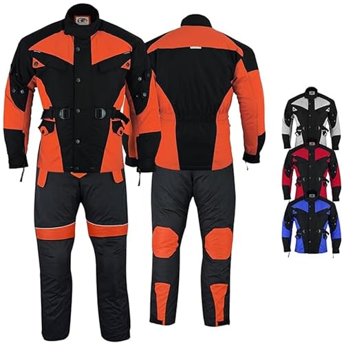 Motorradkombi Herren 2-teiler mit 6CE-Protektoren Motorradanzug Textil Winddicht Motorradjacke & Motorradhosen-Set - aus 4 Schichten Abnehmbar Thermofutter - insgesamt 9 Taschen - Orange - 60 von German Wear