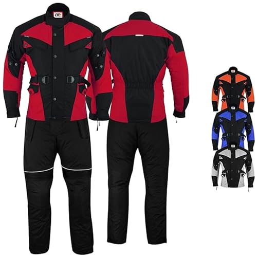 German Wear Motorradkombi herren 2-teiler mit Protektoren Motorradanzug leicht textil Motorradjacke lang + Motorradhose motorrad jacke herausnehmbar innenfutter Rot/Schwarz - 48 von German Wear