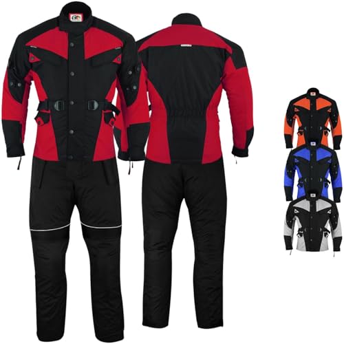 German Wear Motorradkombi herren 2-teiler mit Protektoren Motorradanzug leicht textil Motorradjacke lang + Motorradhose motorrad jacke herausnehmbar innenfutter Rot/Schwarz - 56 von German Wear