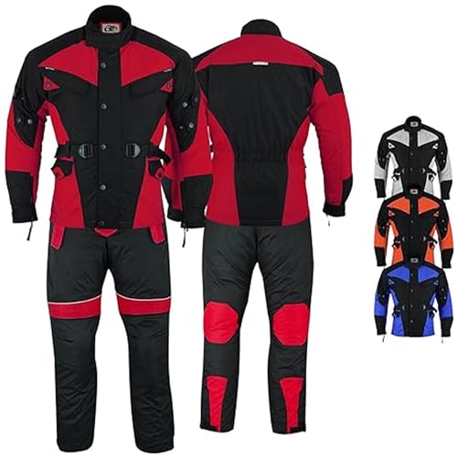 German Wear Motorradkombi herren 2-teiler mit Protektoren Motorradanzug leicht textil Motorradjacke lang + Motorradhose motorrad jacke herausnehmbar innenfutter Rot - 48 von German Wear