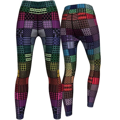 German Wear Regenbogen Quadrate Leggings sehr dehnbar Sport Gymnastik Training Tanzen Freizeit, Größe:L von German Wear