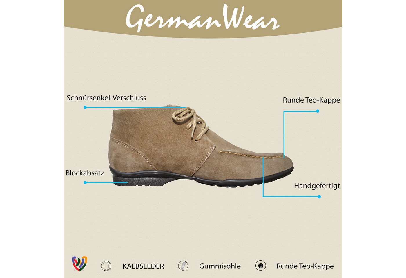 German Wear TREND HSH043 Schnürboots Desert Boots Lederschuhe Stiefeletten Schuhe aus Wildleder von German Wear