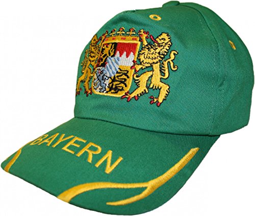 German Wear Trachten Basecap Cappe Hut Bayernmuster mit gesticktem Bayerischen Wappen, Farbe:Grün von German Wear