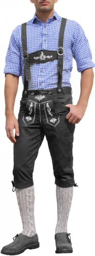 German Wear Trachten Kniebundhose Oktoberfest Jeans Hose mit Hosenträgern, Größe:60, Farbe:Schwarz von German Wear