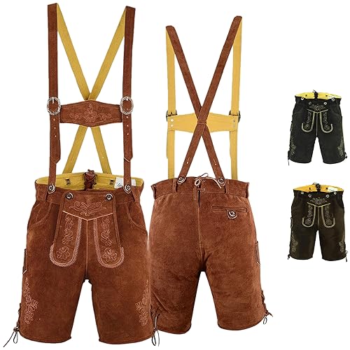 German Wear Trachtenlederhosen für Herren mit Hosenträgern, Größe:50, Farbe:Kastanienbraun von German Wear