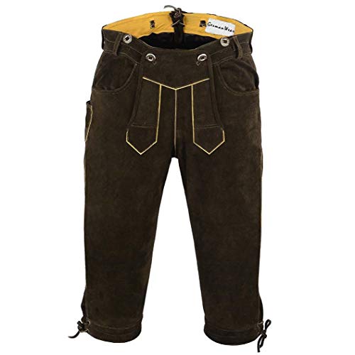 German Wear Trachten Lederhose Rindsvelour Ohne Stickerei, Größe:56, Farbe:Dunkelbraun von German Wear