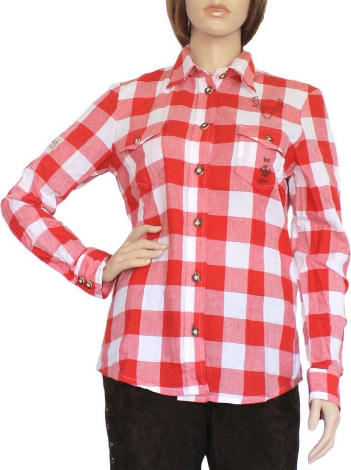 German Wear Trachtenbluse OB4-rot Trachtenbluse Trachtenlederhosen-bluse ROT kariert von German Wear