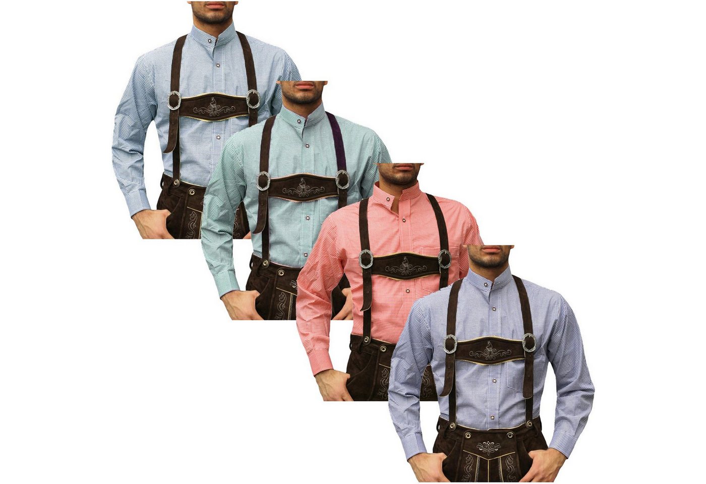 German Wear Trachtenhemd GW1205-SK Trachtenhemd mit Stehkragen für Trachtenlederhosen kariert von German Wear