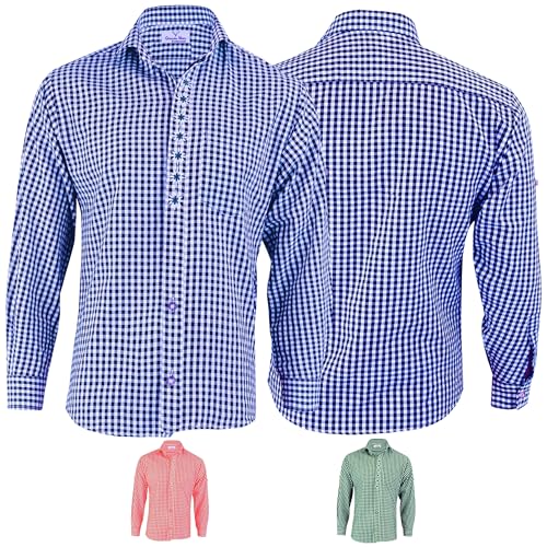 German Wear Trachtenhemd Karo mit Edelweiß-Stickerei aus Baumwolle, Größe:S, Farbe:Dunkelblau von German Wear