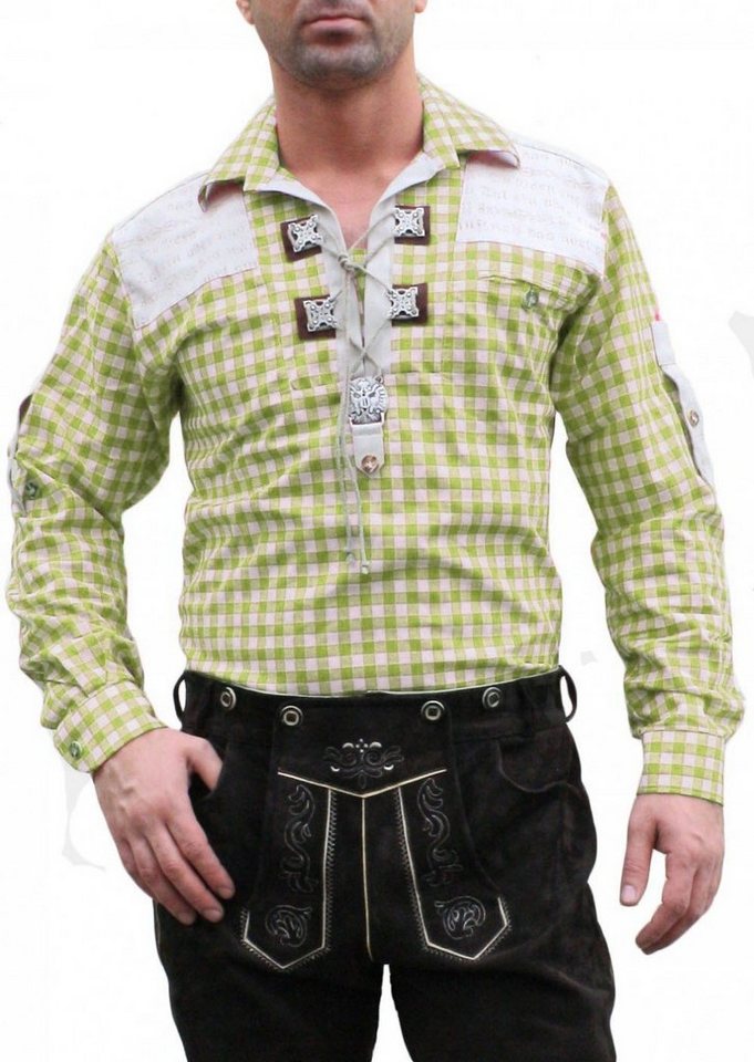 German Wear Trachtenhemd O12-Giftgrün Trachtenhemd für Lederhosen mit Verzierung Giftgrün/kariert von German Wear