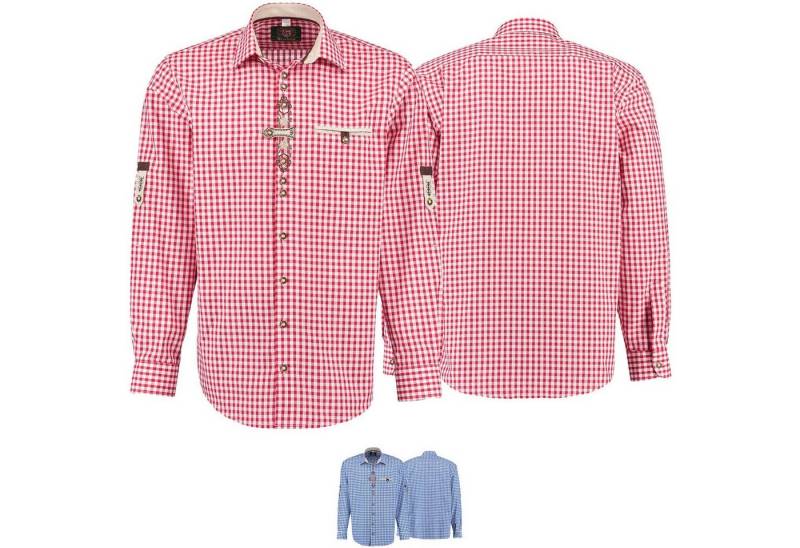 German Wear Trachtenhemd O74 Langarm krempelarm bestickt kariert verziert Hemd mit Stickerei karo von German Wear
